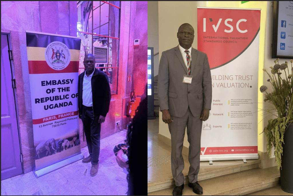 a collage of a man standing in front of a standee at two different conferences